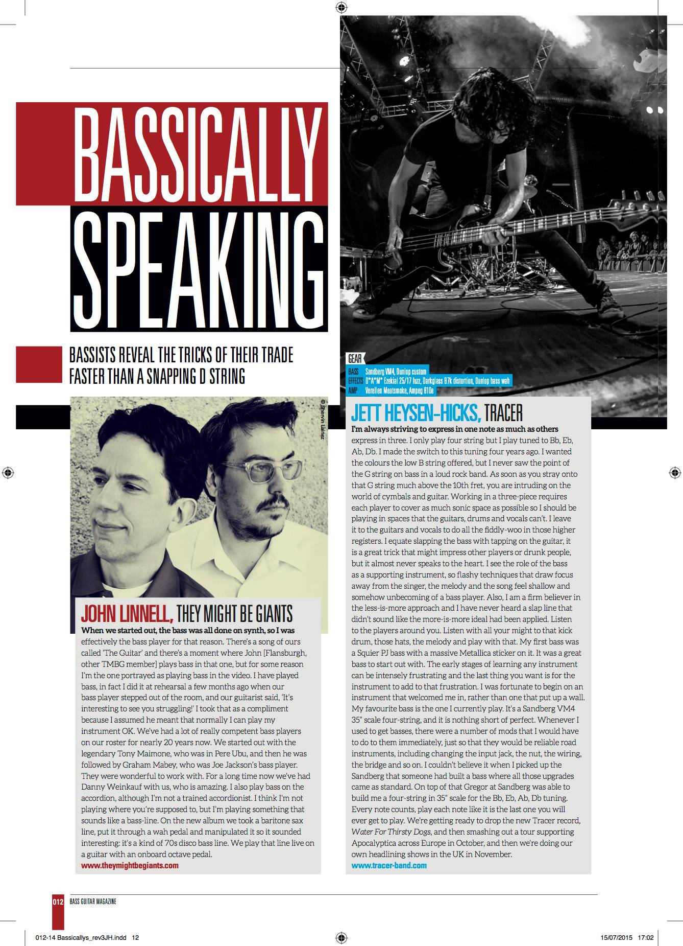 Jett Heysen-Hicks – Bass Guitar Magazine, September ’15